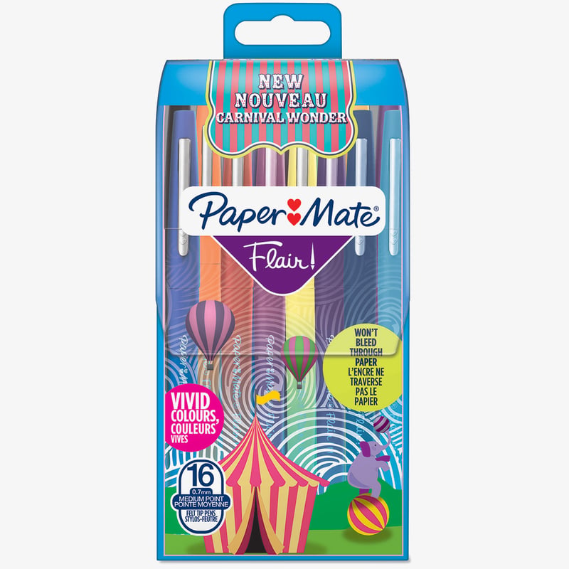 Papermate Papermate Flair Original Fibre Tip Pen - Medium - Carnival Colours (Pack of 16)