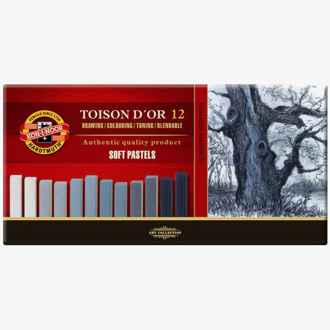 Koh-I-Noor Koh-I-Noor 8592 Artist's Square Dry Chalks - Assorted Grey Colours (Pack of 12)