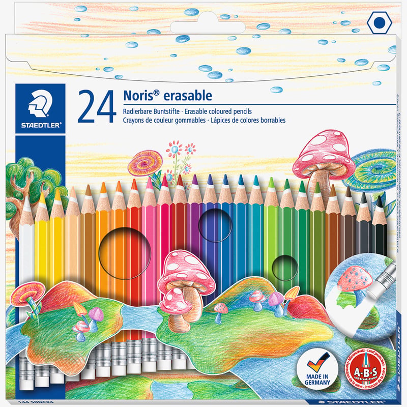 Staedtler Staedtler Noris Club Erasable Coloured Pencils with Eraser Tip - Assorted Colours (Pack of 24)