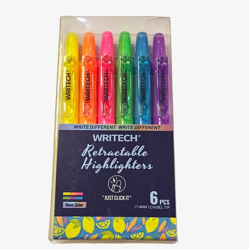 Writech Writech Retractable Highlighter - Assorted Neon (Pack of 6)