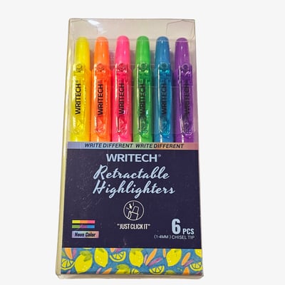 Writech Retractable Highlighter - Assorted Neon (Pack of 6)