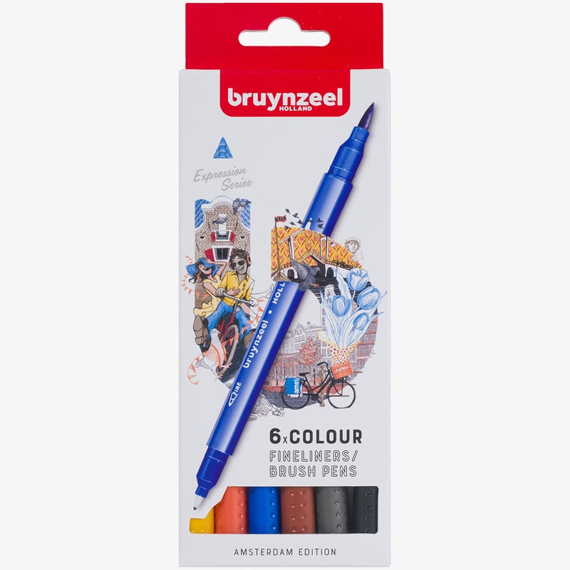 Bruynzeel Bruynzeel Fineliner Brushpen Set - Amsterdam Colours (Pack of 6)