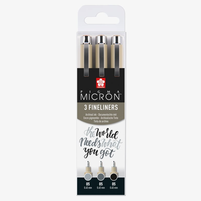 Sakura Sakura Pigma Micron Fineliner - 0.5mm - Black & Gray - Set of 3
