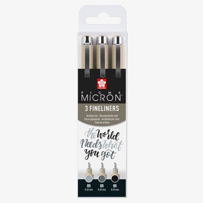 Sakura Pigma Micron Fineliner - 0.5mm - Black & Gray - Set of 3