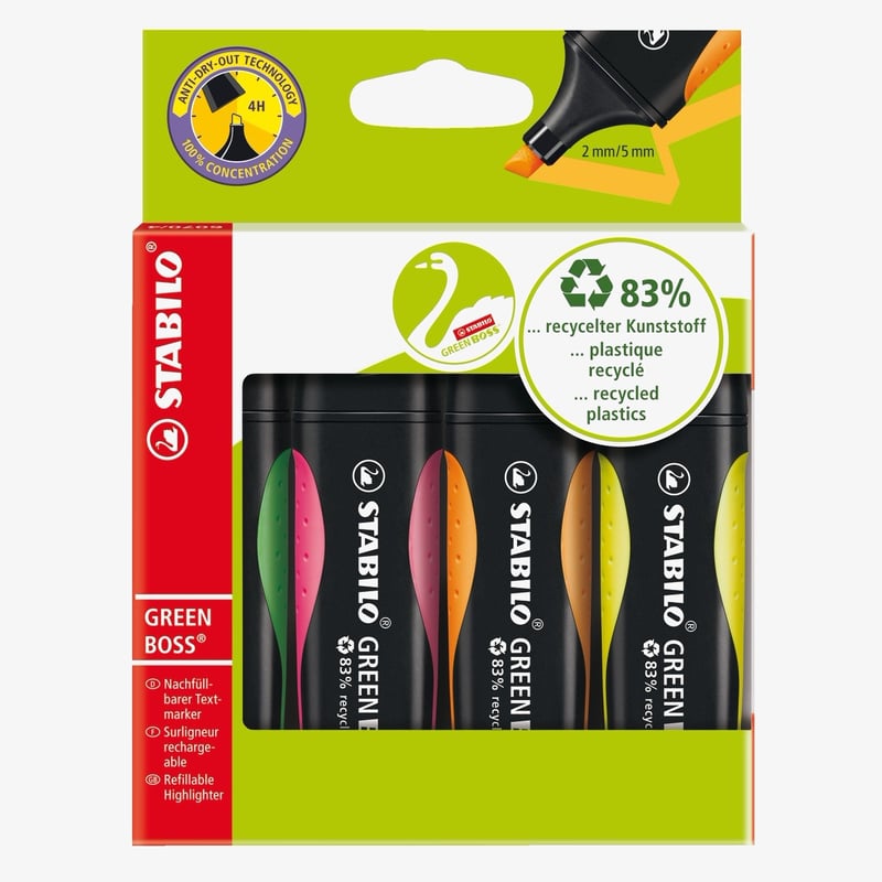 STABILO STABILO GREEN BOSS Highlighter - Wallet of 4 - Assorted Colours