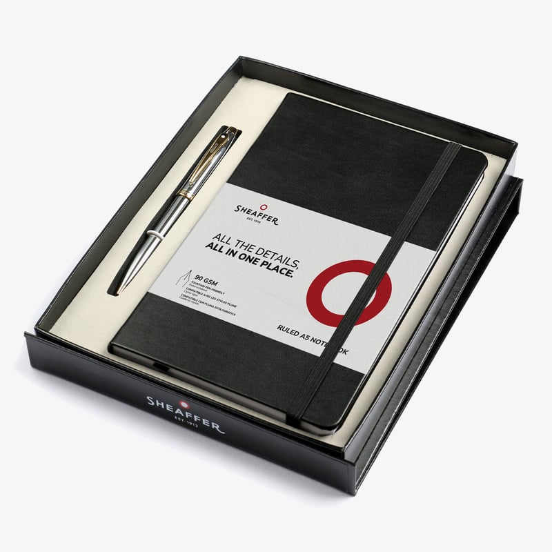 Sheaffer Sheaffer 100 Ballpoint Pen Gift Set - Bright Chrome Gold Trim with A5 Notebook