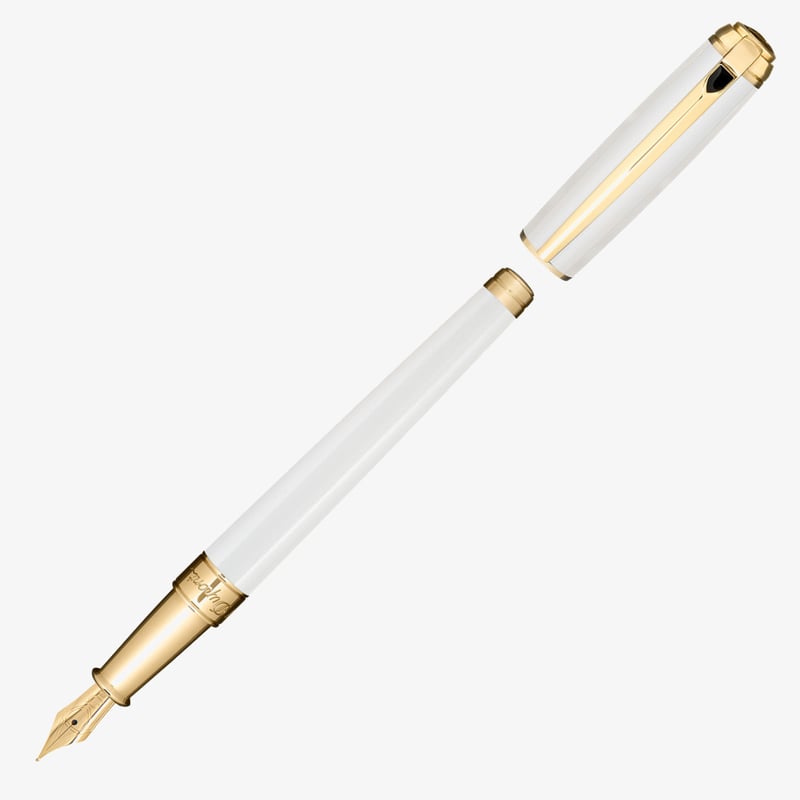 S.T. Dupont S.T. Dupont Line-D Medium Fountain Pen - Pearl White & Gold