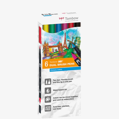 Tombow Tombow ABT Dual Brush Pens - Primary Colours (Pack of 6)