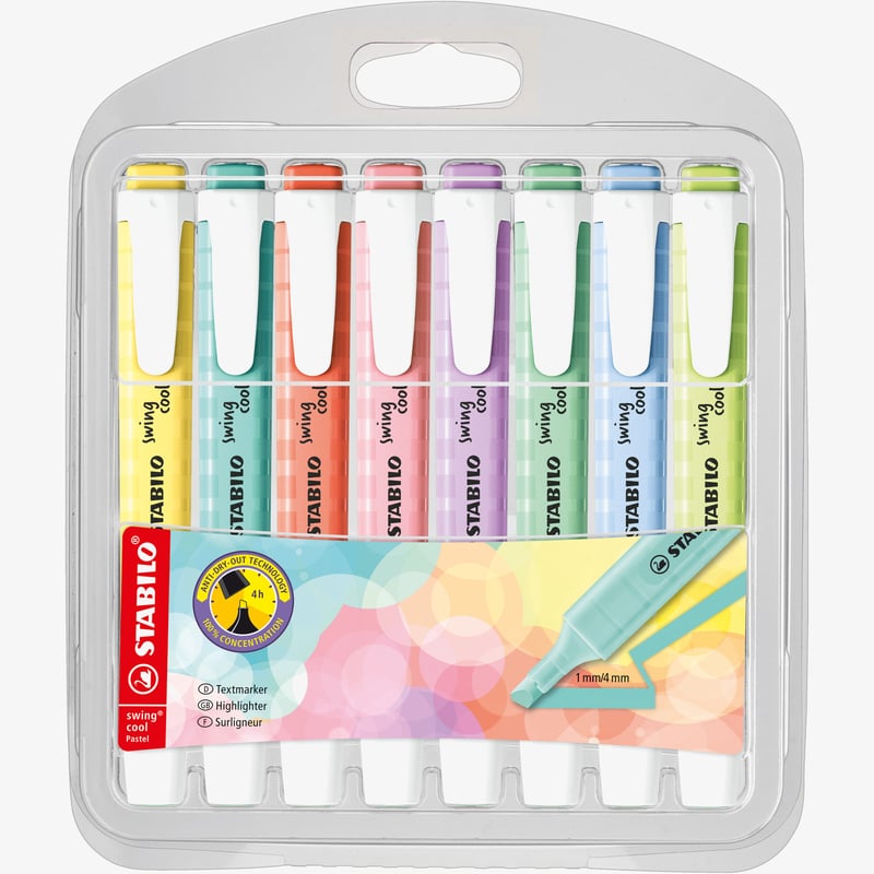 STABILO STABILO swing cool Pastel Highlighter - Wallet of 8 - Assorted Colours