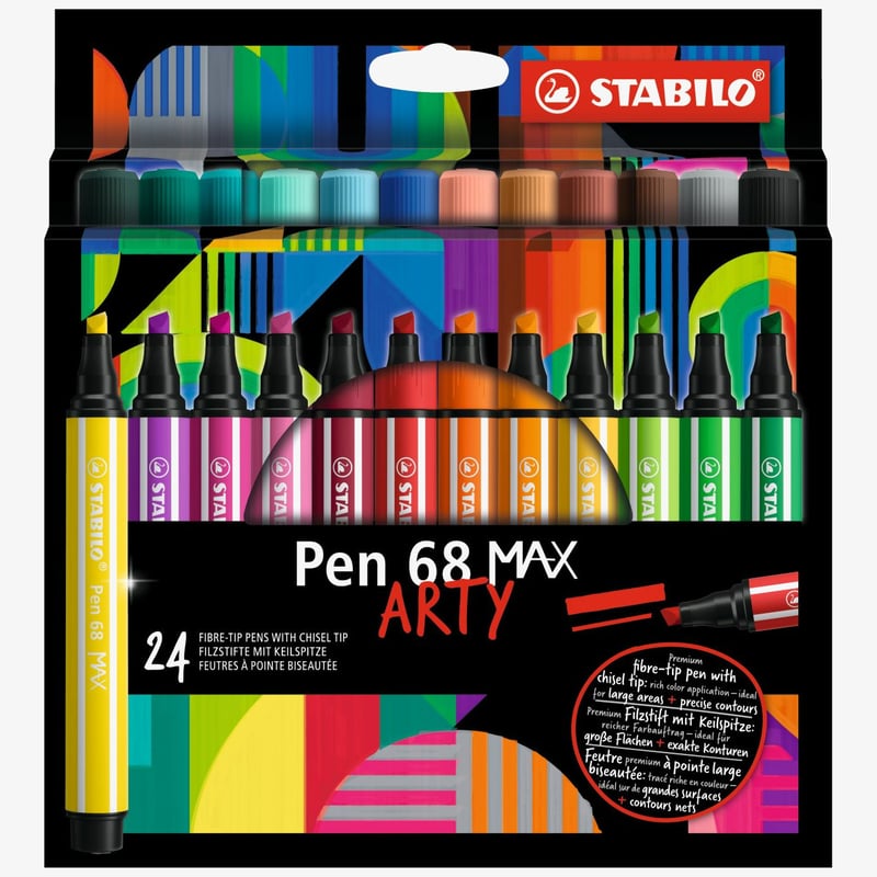 STABILO STABILO Pen 68 MAX Fibre Tip Pen - ARTY - Pack of 24 - Assorted Colours