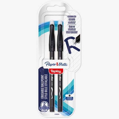 Papermate Papermate Replay Erasable Ballpoint - Medium - Black (Blister of 2)