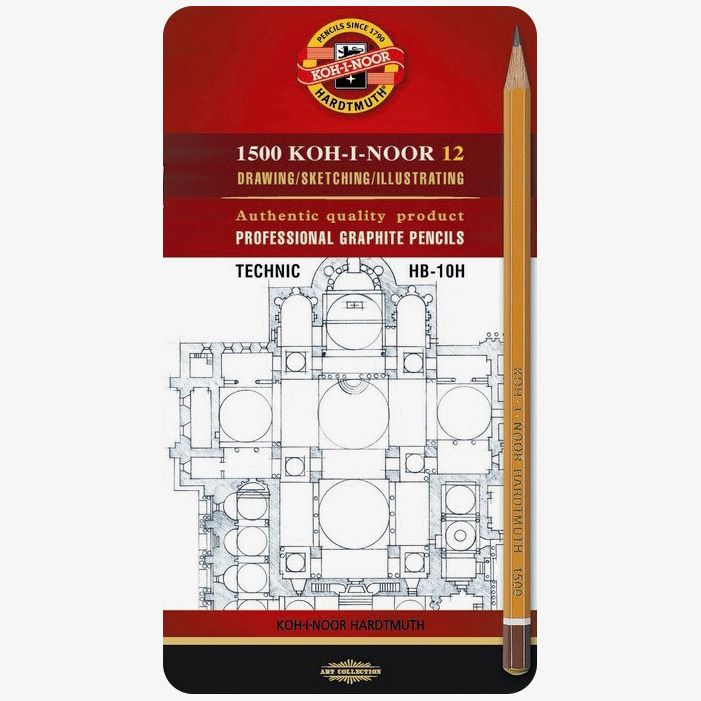 Koh-I-Noor Koh-I-Noor 1502 Graphite Pencils - HB to 10H (Tin of 12)