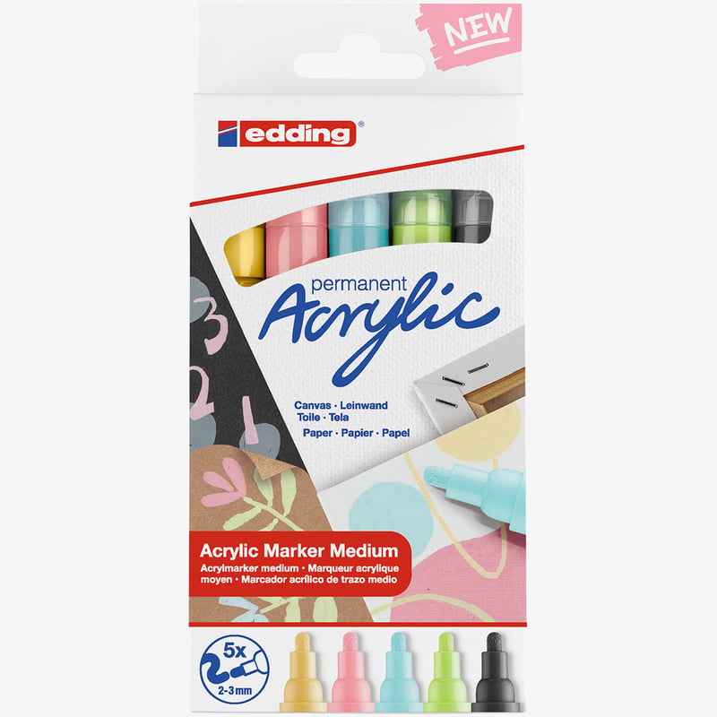 Edding Edding 5100 Acrylic Paint Markers - Bullet Tip - Medium - Pastel Colours (Pack of 5)