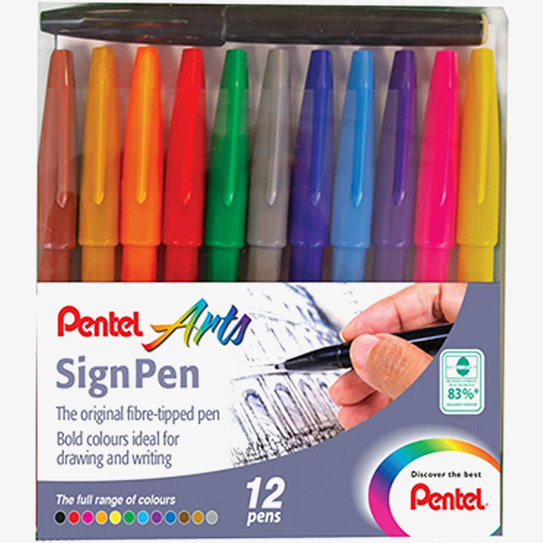 Pentel Pentel Sign Fibre Tip Pens - Assorted Trend Colours (Wallet of 12)