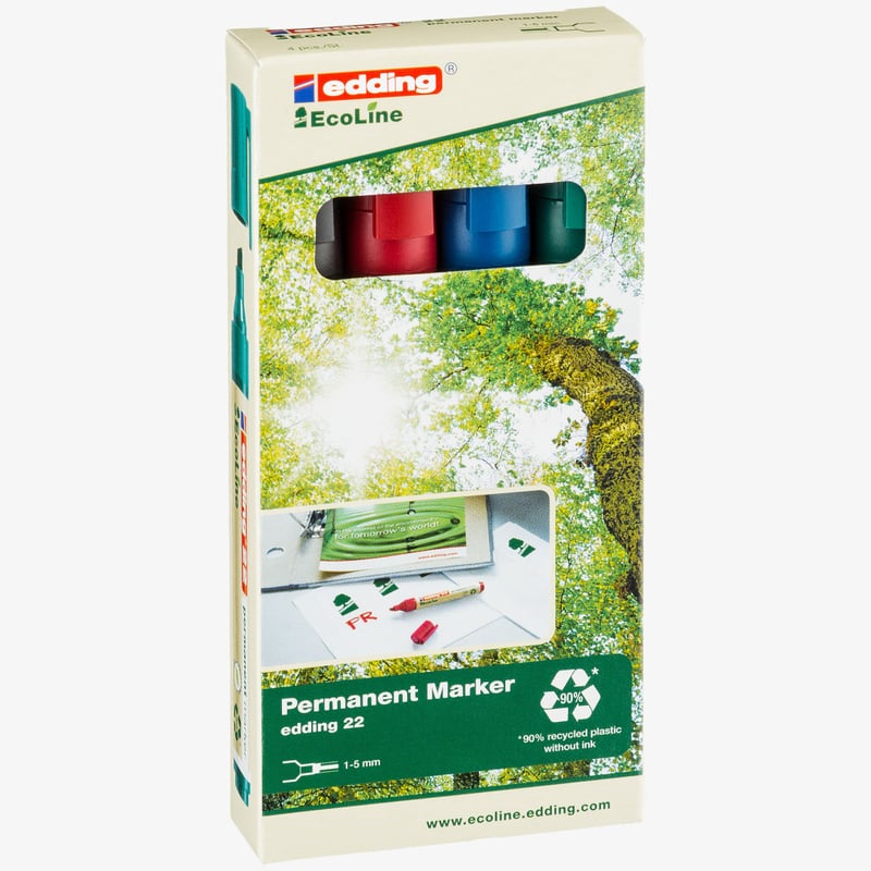 Edding Edding 22 EcoLine Permanent Markers - Assorted Colours (Pack of 4)