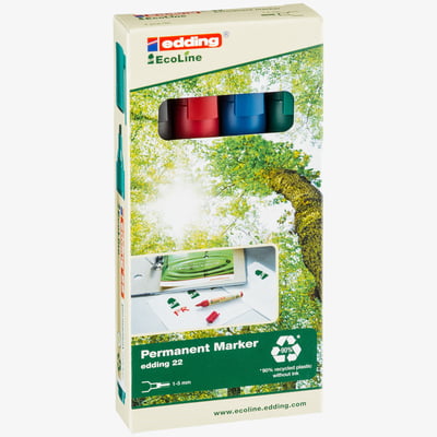 Edding Edding 22 EcoLine Permanent Markers - Assorted Colours (Pack of 4)