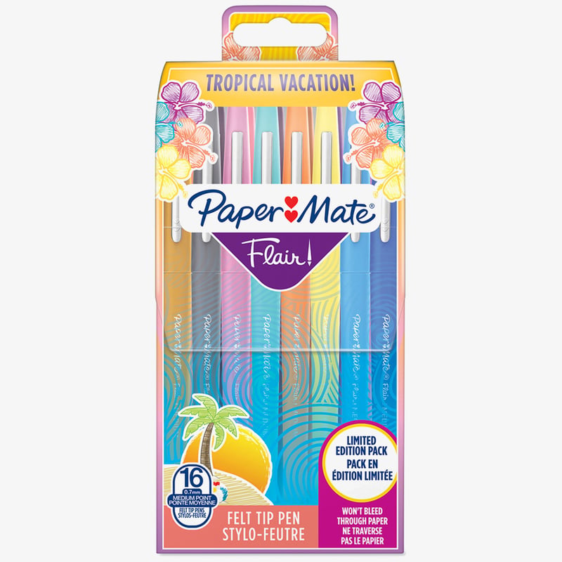 Papermate Papermate Flair Original Fibre Tip Pen - Medium - Tropical Colours (Pack of 16)