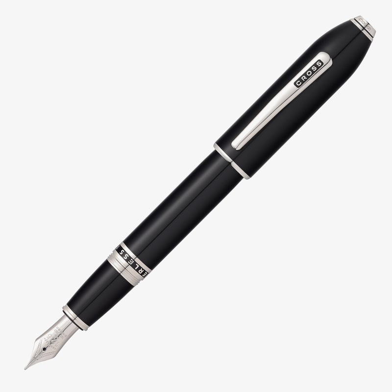 Cross Cross Peerless Fountain Pen - Obsidian Black Lacquer with Platinum-plated Trim