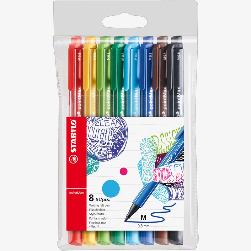 STABILO STABILO pointMax Nylon Tip Writing Pen- Wallet of 8 - Assorted Colours