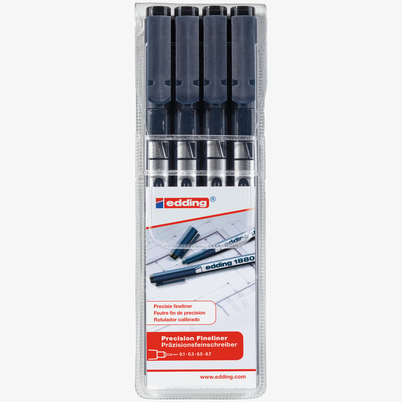 Edding Edding 1880 Fineliner - Black - Assorted Line Widths (Wallet of 4)
