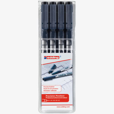 Edding Edding 1880 Fineliner - Black - Assorted Line Widths (Wallet of 4)