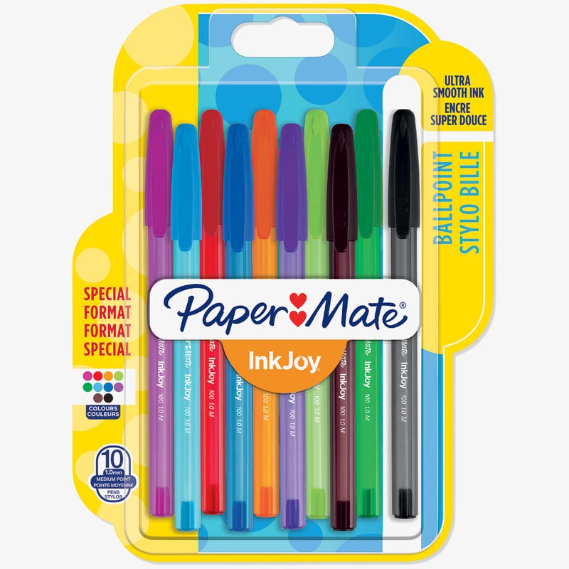 Papermate Papermate Inkjoy 100 Capped Ballpoint Pen - Medium - Assorted Colours (Blister of 10)