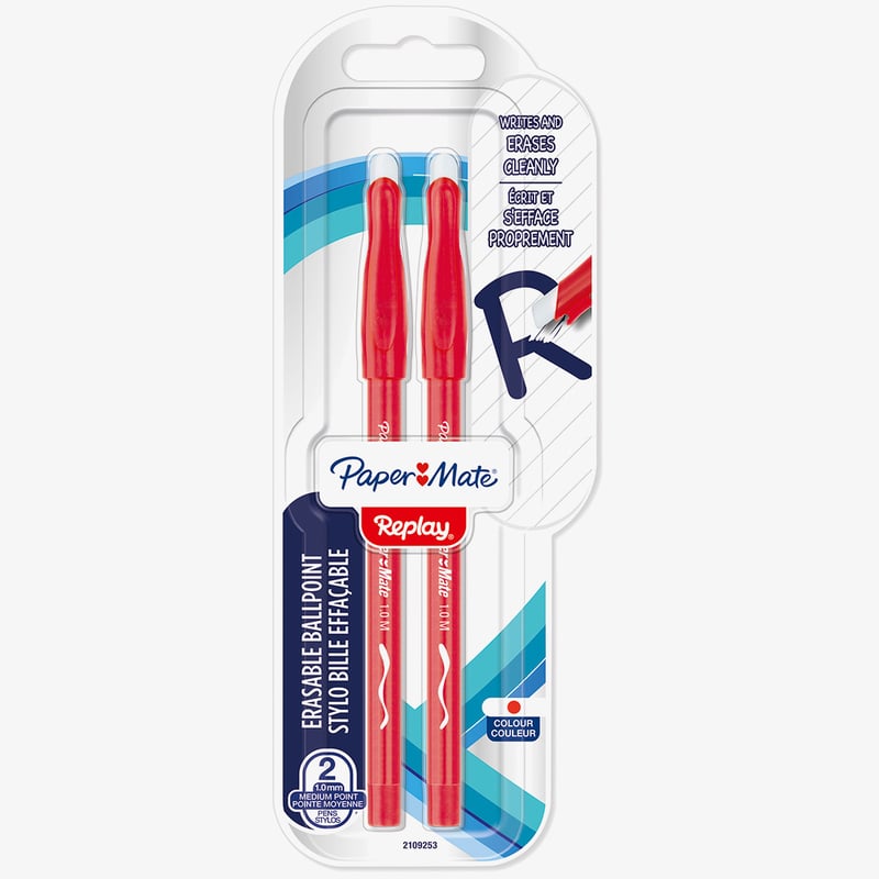 Papermate Papermate Replay Erasable Ballpoint - Medium - Red (Blister of 2)
