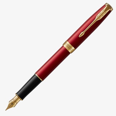 Parker Sonnet Fountain Pen - Red Satin Gold Trim