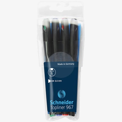 Schneider Schneider Topliner 967 Fineliner Pens - Assorted Colours (Pack of 4)