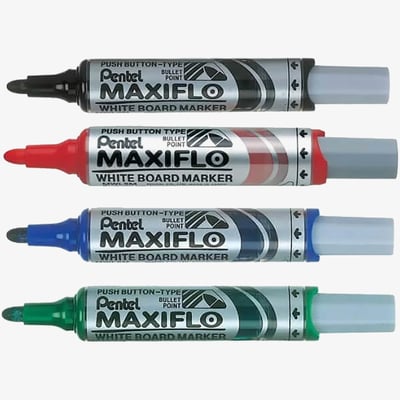 Pentel Maxiflo Slim Whiteboard Markers - Bullet Tip - Assorted Colours (Pack of 4)
