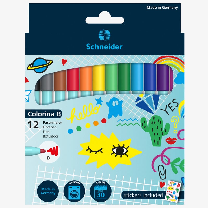 Schneider Schneider 12 Colorina Fibre Tip Pens - Broad - Assorted Colours (Pack of 12)