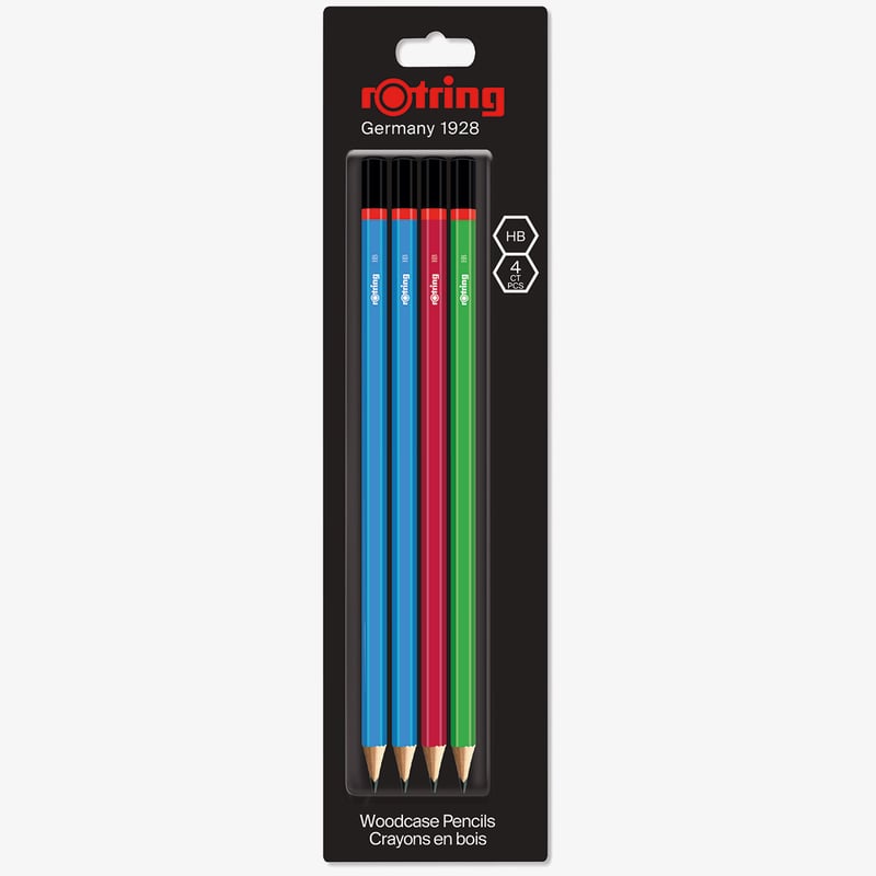 Rotring Rotring Woodcase pencil - Assorted Colours - HB (Blister of 4)