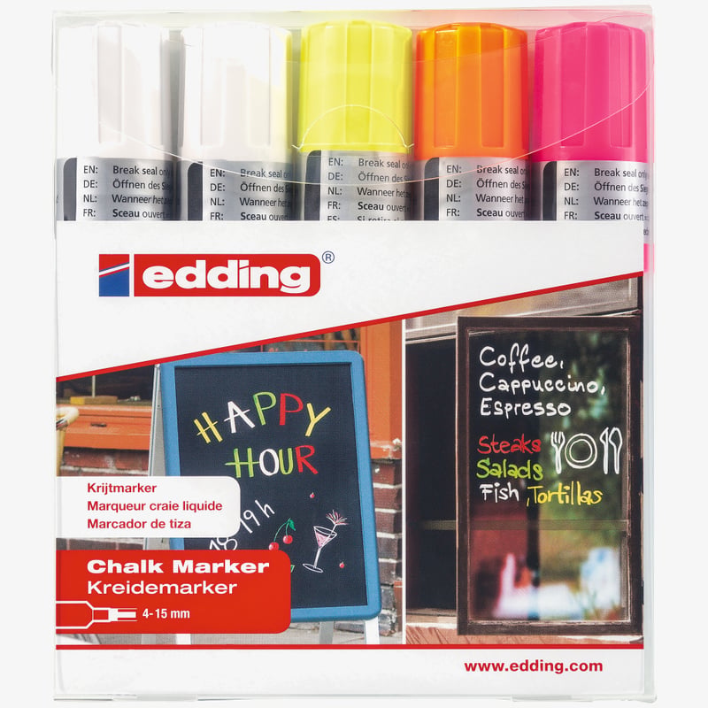 Edding Edding 4090 Chalk Markers - Assorted Neon Colours (Wallet of 5)