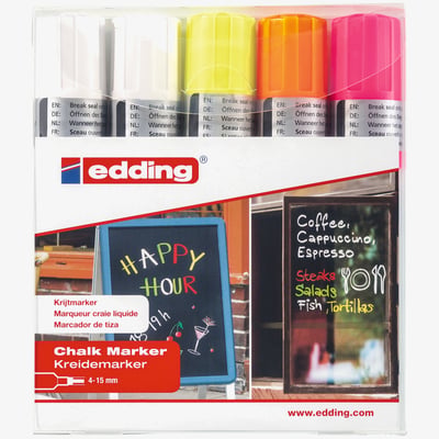 Edding Edding 4090 Chalk Markers - Assorted Neon Colours (Wallet of 5)