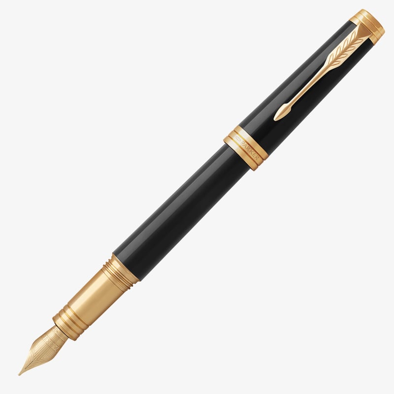 Parker Premier Fountain Pen - Black Lacquer Gold Trim - The Online