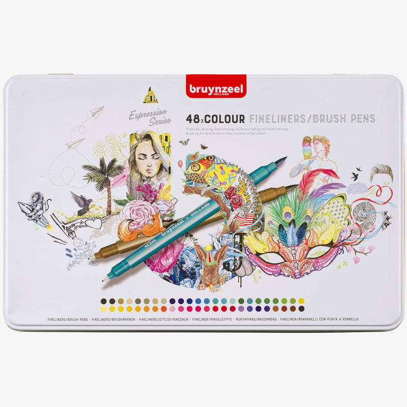 Bruynzeel Bruynzeel Fineliner & Brush Pen Set - Assorted Colours - Pack of 48