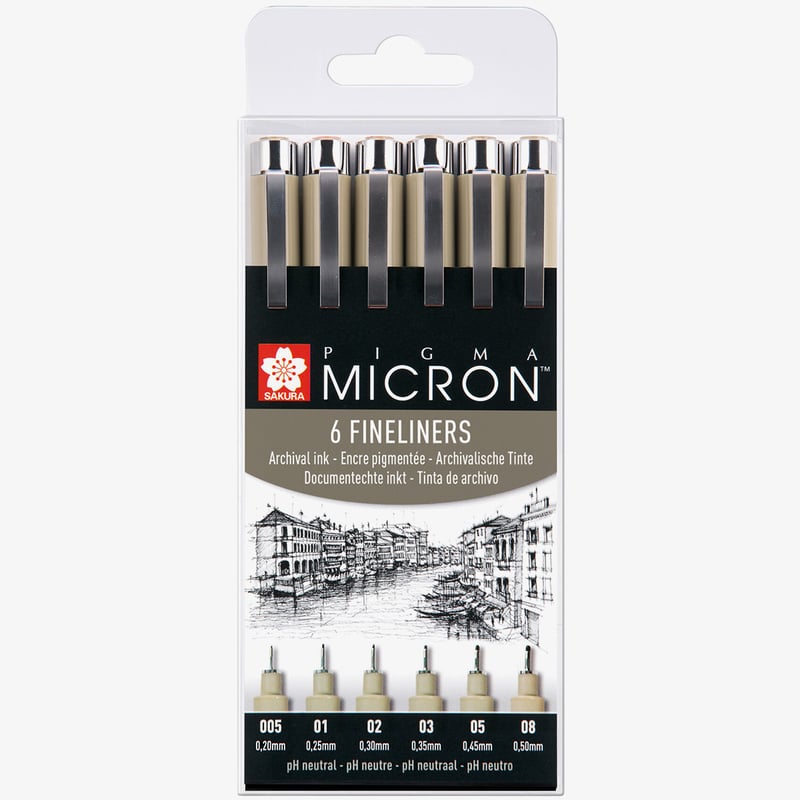 Sakura Sakura Pigma Micron Pen Set - Black - Assorted Tip Sizes (Pack of 6)