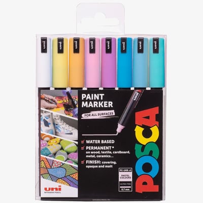 Uni-Ball POSCA PC-1MR Ultra Fine Bullet Tip Marker Pens - Pastel Colours (Pack of 8)