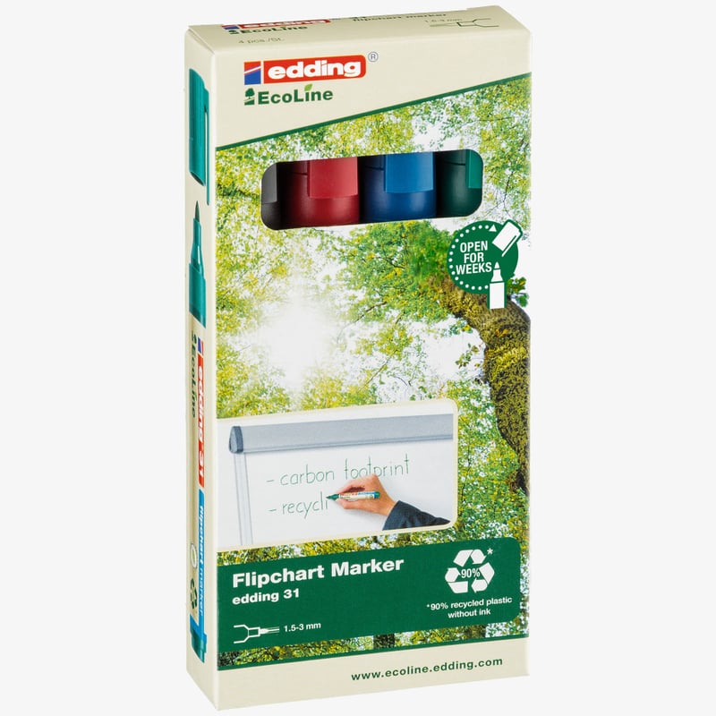 Edding Edding 31 EcoLine Flipchart Markers - Assorted Colours (Pack of 4)