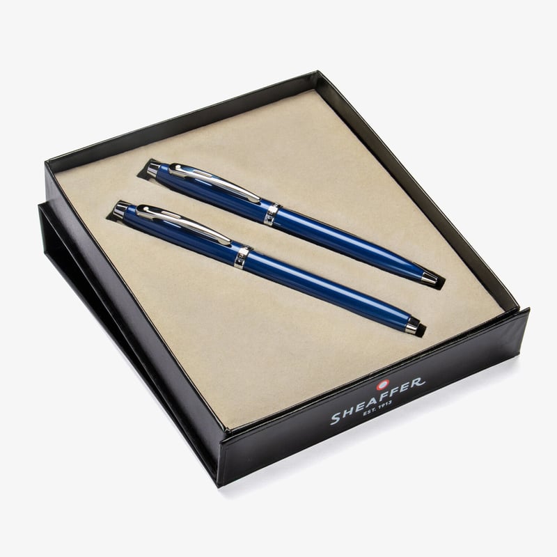 Sheaffer Sheaffer 100 Ballpoint Pen & Rollerball Pen Gift Set - Blue Lacquer Chrome Trim