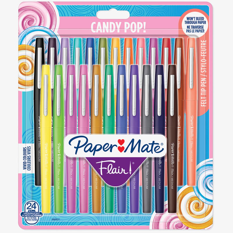 Papermate Papermate Flair Original Fibre Tip Pen - Medium - Candy Colours (Pack of 24)