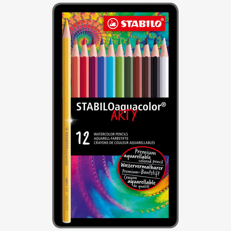 STABILO STABILOaquacolor Colouring Pencil - ARTY -Tin of 12 - Assorted Colours