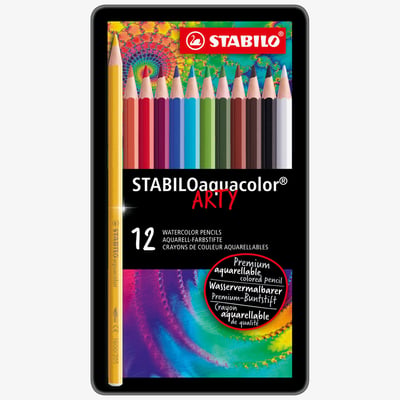 STABILOaquacolor Colouring Pencil - ARTY -Tin of 12 - Assorted Colours