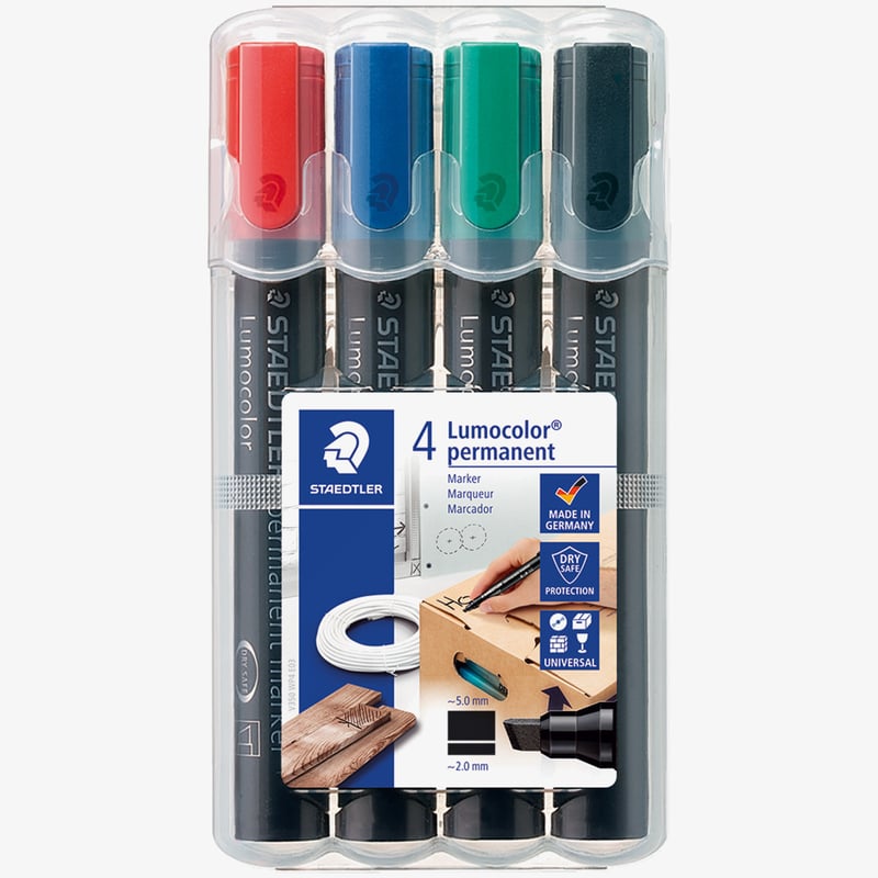 Staedtler Staedtler Lumocolor Permanent Marker - Chisel Tip - Assorted Colours (Pack of 4)