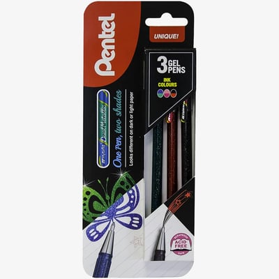 Pentel Pentel Hybrid Dual Gel Pens - Metallic Green Pink & Black (Pack of 3)