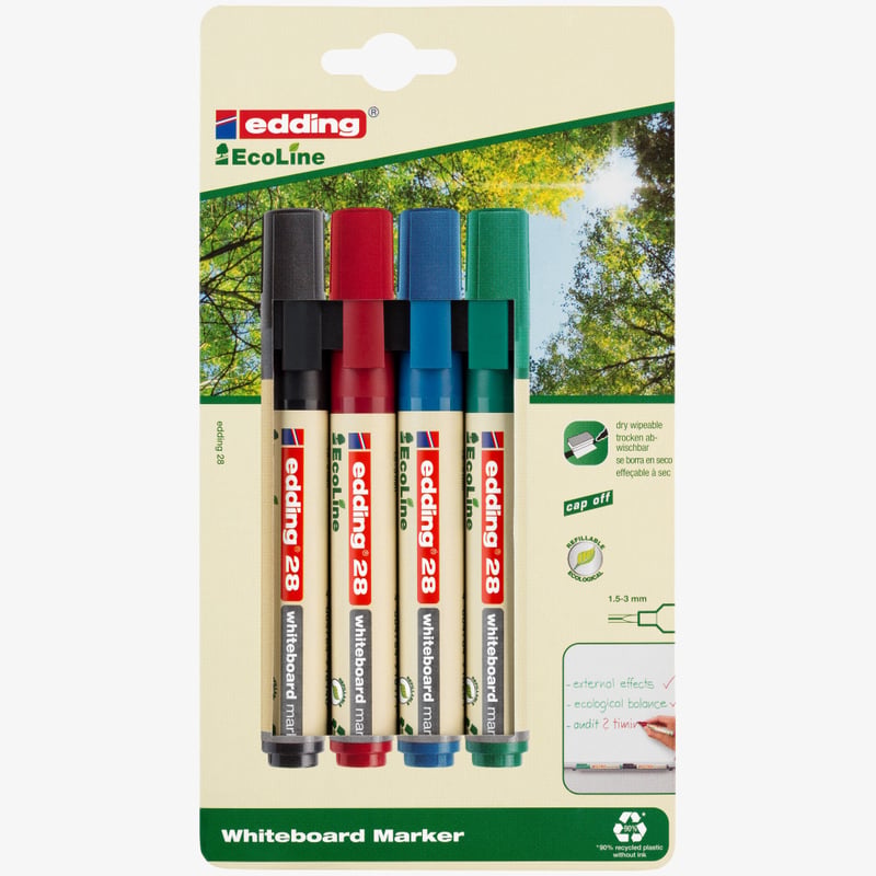 Edding Edding 28 EcoLine Whiteboard Markers - Assorted Colours (Blister of 4)