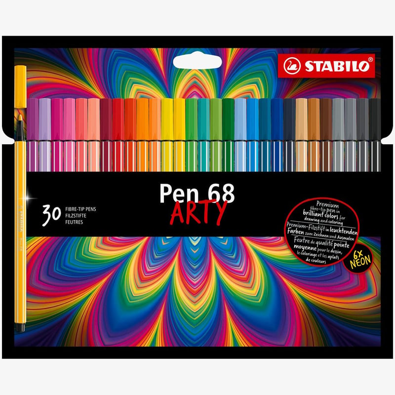STABILO STABILO Pen 68 ARTY Fibre Tip Pen - Wallet of 30 - Assorted Colours