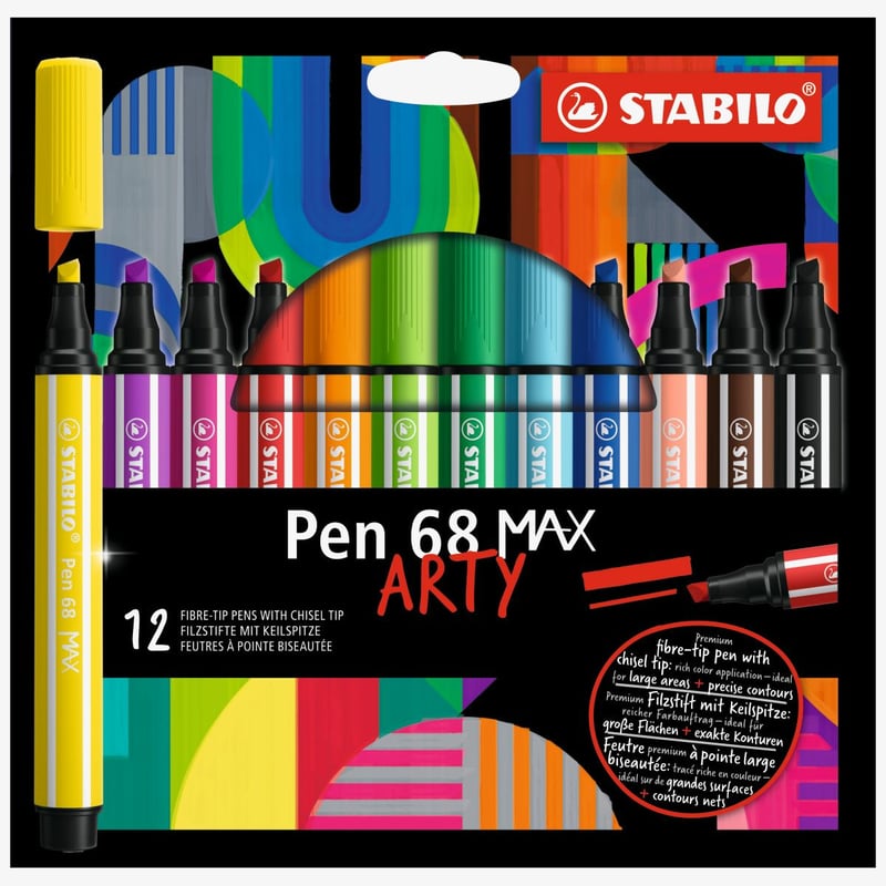 STABILO STABILO Pen 68 MAX Fibre Tip Pen - ARTY - Pack of 12 - Assorted Colours