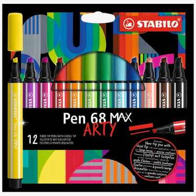 STABILO STABILO Pen 68 MAX Fibre Tip Pen - ARTY - Pack of 12 - Assorted Colours