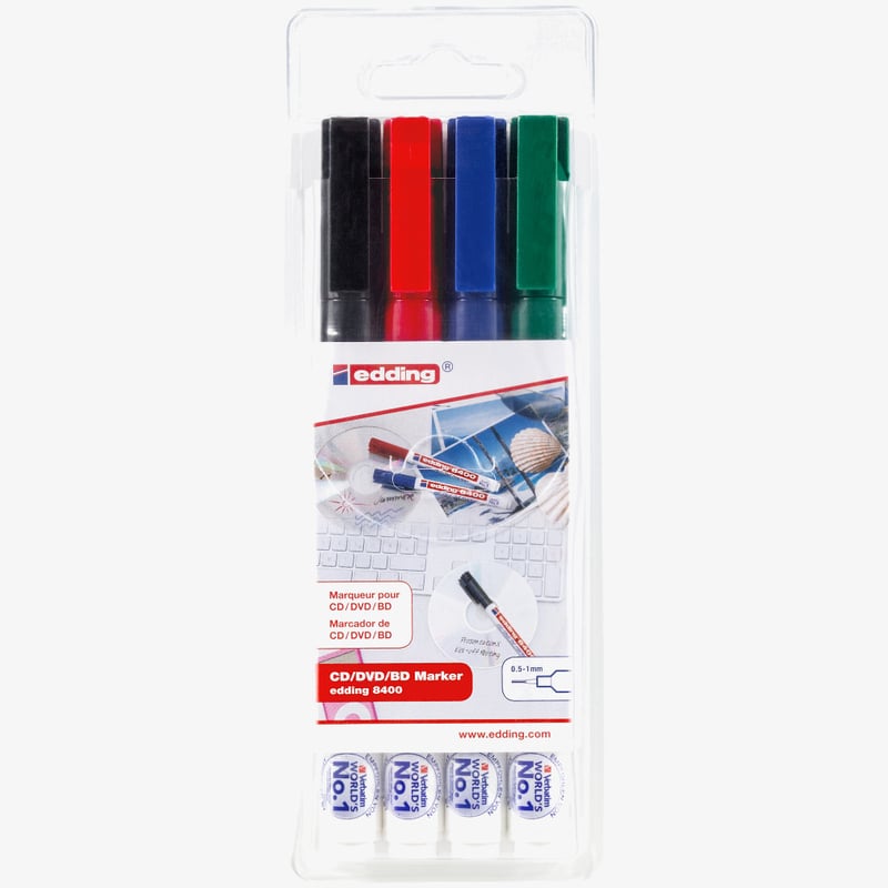 Edding Edding 8400 CD/DVD Markers - Assorted Colours (Wallet of 4)